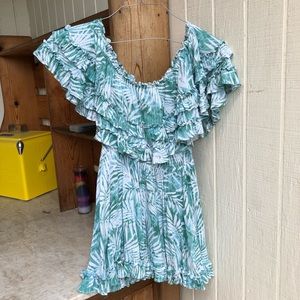 🛍️Skylar+Madison Green leafy print with ruffles dress S